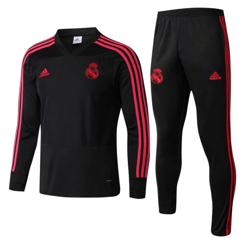 Kids Real Madrid 18/19 Sweat Top Tracksuit Black With Pants